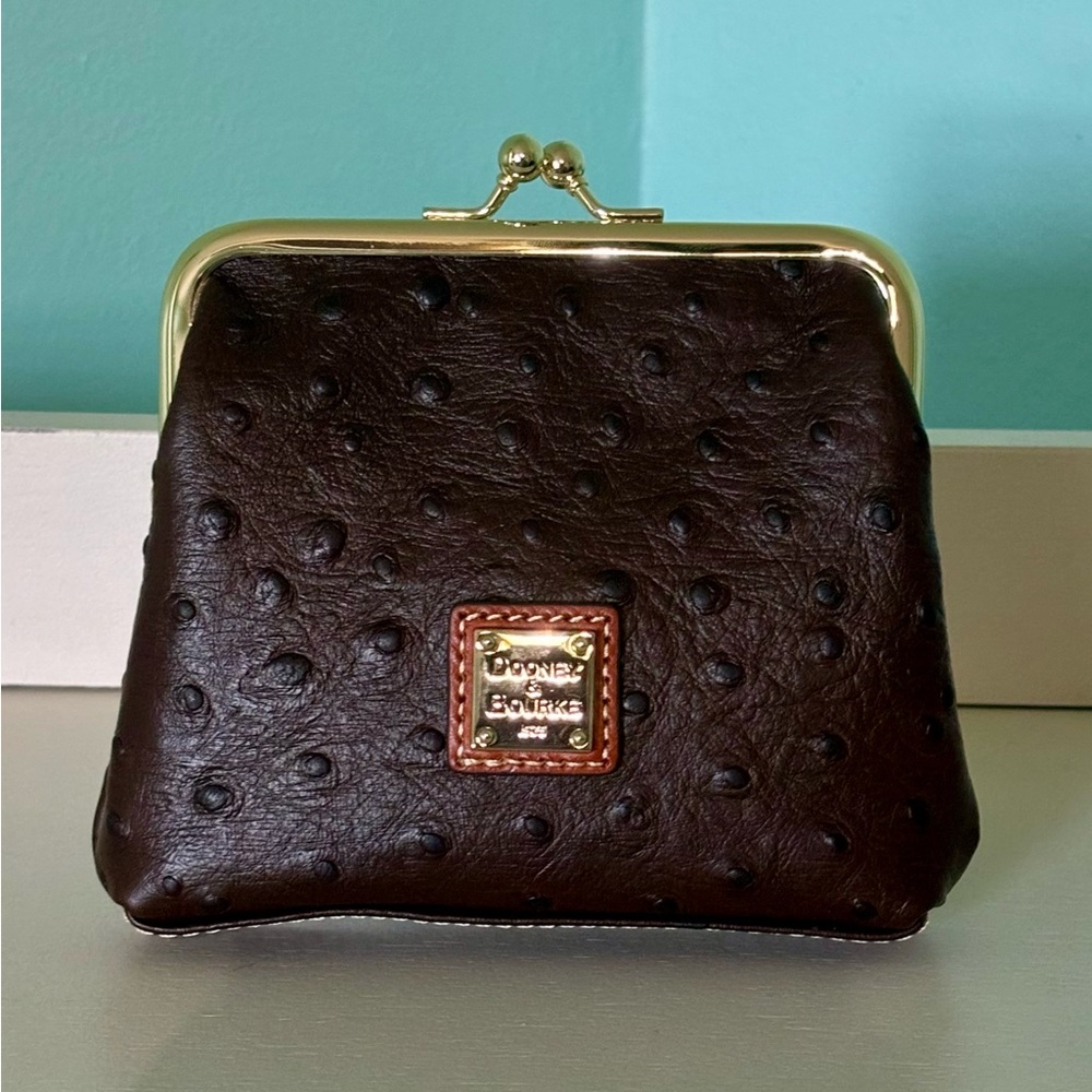 Dooney & Bourke ostrich large kisslock frame purse brown tmorro